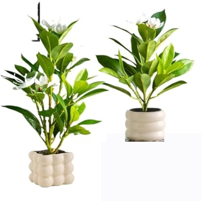 WENH Piante di Azalee Artificiali da 21-40 cm, Finto Albero della Gomma, Foglie di Palma Tropicali, Finto ficus con Fiori, Piante Verdi di plastica for la casa(21cm White)