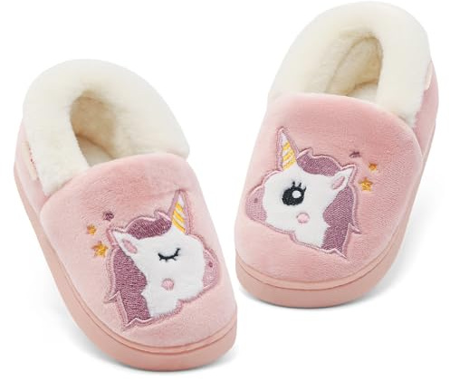 LACOFIA Toddler Girl's Winter Slippers Kids Novelty Warm Plush Indoor Slipper Shoes Pink Unicorns 11/11.5