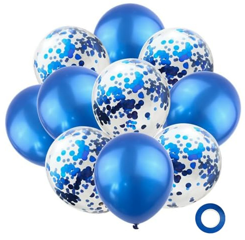 10 Pezzi Palloncini Metallizzati con Elio e Nastro seta da 10 m,30 cm Blu Metallizzato, Palloncini compleanno,Blu Palloncini battesimo, Decorazione per ragazzi, ragazze