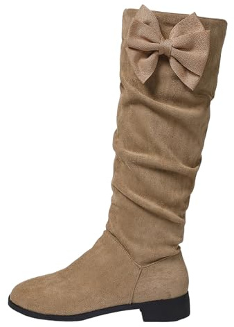Boots Damen Kniehohe Stiefel Damenmode Overknee Stiefel mit Schleife, Dicker Absatz, Westernstiefel, High Top, Vintage Dirndlschuhe (Khaki, 38)