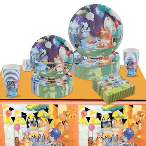Blue Birthday Party Tableware Set,51Pcs Birthday Decorations ,Cartoon Themed Party Supplies Set With Plates Cups Napkins and tablecloth