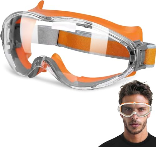 Gizmolet Schutzbrille für Brillenträger, Schutzbrille Arbeitsschutzbrille, UV-Schutz, Arbeitsschutzbrille Kratzfest, Für Brillenträger Herren und Damen, Grau/Orange