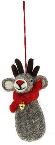 Globo Fair Trade Kleiner Elch mit Schal und Glöckchen (1 Stück) Filz Weihnachten Advent Rentier (dunkelgrau)