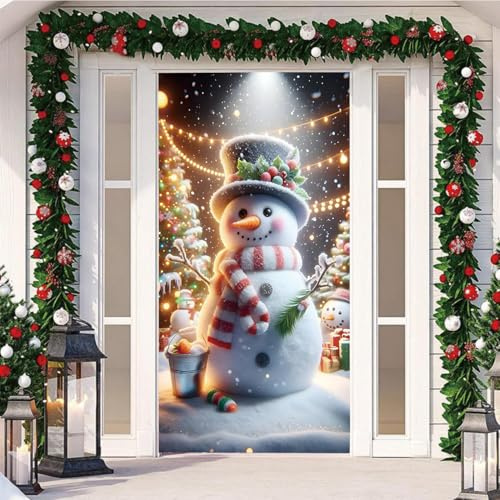 Weihnachts TüRabdeckung Outdoor Dekoration,Mit Gummizug,Party TüR Banner Deko TüRverkleidung Hintergrund Deko,Christmas HaustüR Dekoration FüR Innen DraußEn,Weihnachts,Geburtstags (Bunt 2， 90x210cm)