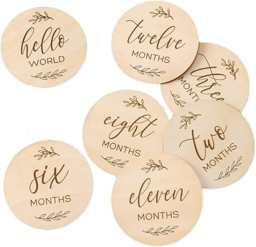 7 tarjetas de hitos para bebés, piezas conmemorativas de madera de doble cara, tarjetas de madera para bebés recién nacidos de 0 a 12 meses, grabación de crecimiento