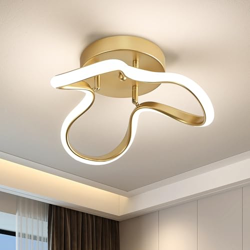 WOKNOS LED Deckenlampe 24W, 4000K Neutralweiß, 31cm Moderne Gold Aluminium Deckenleuchte,CE-zertifiziert, für Schlafzimmer, Wohnzimmer, Flur, Küche, Waschküche