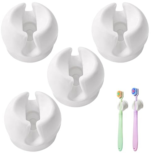 4PCS Toothbrush Holder Wall Mounted, Wall Toothbrush Holder Set with Suction Cups, Toothbrushes Holders for Bathroom, Tooth Brush Organizer for Shower, Sink, or Mirror, Easy Install and Space Saving