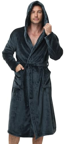 FALARY Bademantel Herren mit Kapuze – Weicher Flanell Fleece Morgenmantel, Extra Warm & Kuschelig – Premium Mikrofaser Qualität – Hochwertiger Saunamantel, S-3XL