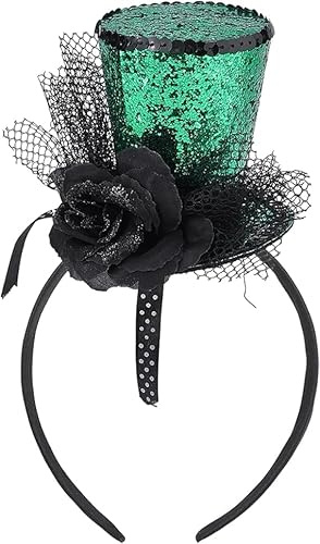 WADORN Mini Zylinder Stirnband Grüner Pailletten Fascinator Haarreif Für Damen