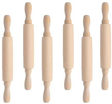 6 Pcs Mini Rolling Pin, Small Wooden Rolling Pins, Small Roller Dough Roller for Children's Baking, Smalls Wooden Rolling Pins with 2 Rollers Handle for Baking, Cookie, Pastry, Dough