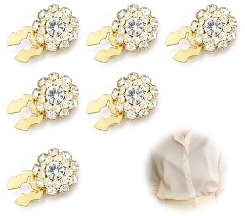 Lot de 6 Boutons en Strass Détachables, Cache Boutons Strass Cache Bouton Chemise Détachables Brillants Pour Couture et au Bricolage Robe Costume Manchette Smoking Chemise Décoration Pour Femme