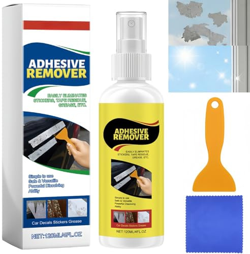 120ml Sticker and Adhesive Remover Spray with Scraper,Sticky Stuff Remover,Multi-Surface Sticky Stuff Re/mover for Labels, Tape Residue, Grease,Car Sticker Re/mover,Safe for Car,Glass,Plastic,Wood