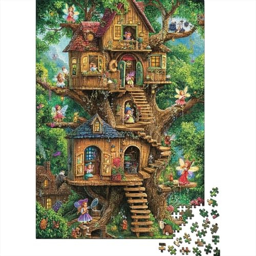 Fairy Treehouse Fantasy Recycled Cardboard Eco-Friendly Tree House in Forest Jigsaws for Adult, Anxiety Reducer, For Wall Decoration And Gifts, Great Gift Idea for Creativity 38x26cm/1000pcs