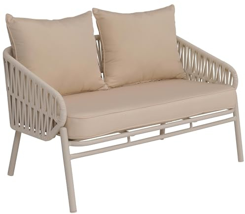 PROREGAL Aluminium-Gartenbank | HxBxT 83x 116x65cm | Gartensofa Sitzbank Outdoor | Seilgeflecht Rope Stoff/Textil (180g/m²) | Creme