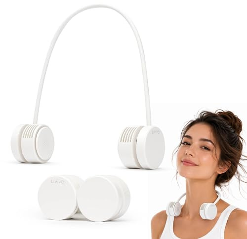 LIVIVO Retractable Neck Fan - 1600mAh Rechargeable Portable Neck Fan with 3 Speeds, Hands-Free Wearable Fan, 360° Airflow, Foldable Design & Upto 5Hr Battery for Travel, Festivals, Walking, Gym