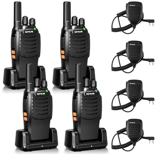 Retevis H-777 Walkie Talkies with Shoulder Mic,2 Way Radios Long Range,License-Free,LED Flashlight,Portable,Shock Resistant,for Family Outdoor Small Commercial (4 Pack)