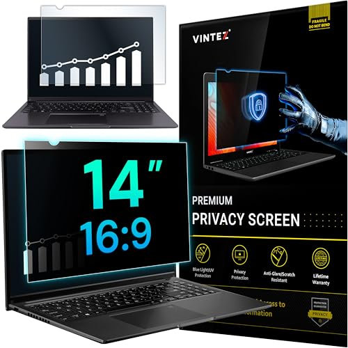 VINTEZ Pantalla de privacidad 16:9 de 14 pulgadas para monitor de computadora y laptop, película protectora antirreflejos, filtro de luz azul, protección ocular, protector de privacidad para pantalla