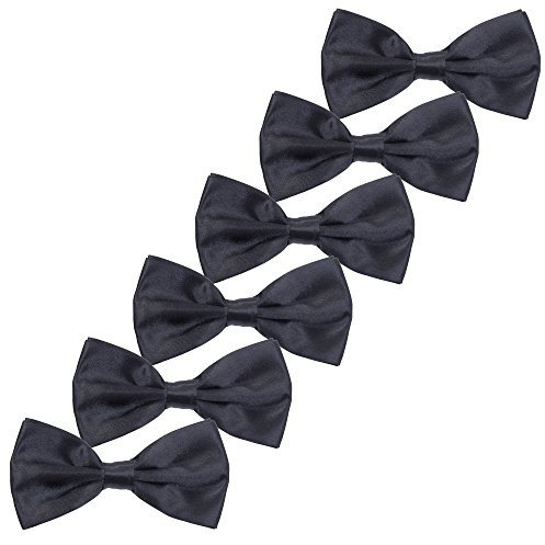 Kajeer Boys Children Formal Bow Ties - 6 Pack of Solid Color Adjustable Pre Tied Bowties(Black)