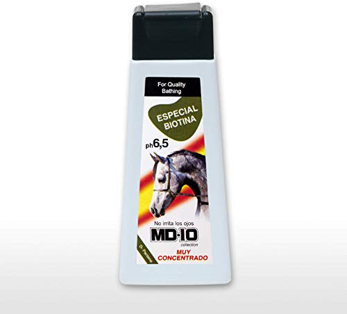 Champú para Caballos con Biotina - Estimula Crecimiento y Grosor del Pelo - Champú Suave Dermoprotector con Vitamina D-Pantenol - Contiene Aceite Esencial de Romero - pH 6.5-300ml - MD10 Collection