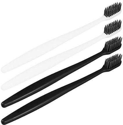 4stücke Bamboo Zahnbürste Mit Aktivkohle Antibakterielle Borsten Komfortabler Griff Schwarz Und Weiß Effektive Plaque-entfernung Für Gesunde Zähne Und Zahnfleisch
