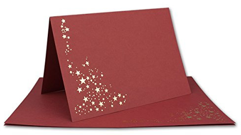 Faltkarten DIN B6 - Dunkelrot mit goldenen Metallic Sternen - 200 Stück - 11,5 x 17 cm - blanko für Drucker geeignet Ideal für Weihnachtskarten - Marke: NEUSER FarbenFroh