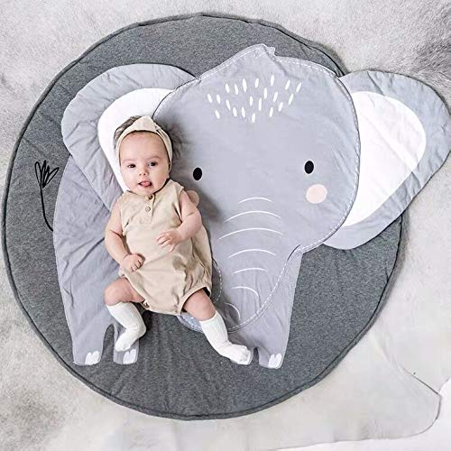 Queta Krabbeldecke Kuscheldecke aus Baumwolle Weiche Schlafteppich Cartoon Baby Spielmatte Kinderteppich Spieldecke 90cm (Elefant)