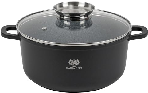 KARL HAUSMANN Pentola Antiaderenti 24 cm 4,4L con Coperchio - Pentola Induzione Antiaderente GREBLON C3, Casseruola in Alluminio Pressofuso per Cucina Quotidiana, Forno, Manici in Silicone