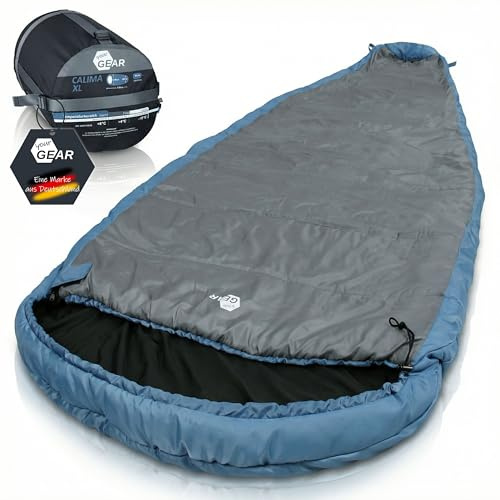 your GEAR Saco de dormir Calima XXL – Saco de dormir extraancho con forma de huevo 230 x 110 cm – Mucho espacio para dormir de lado y personas grandes – 3 estaciones saco de dormir de camping