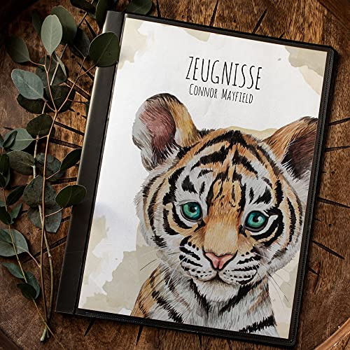 Zeugnismappe mit 10 Folien Tiger Tigerbaby Junges Jungtier personalisierbar Schulanfang Schulanfänger Einschulung Wunschname Name zm04 - ausgewählte Größe: *Zeugnismappe 10 Folien*
