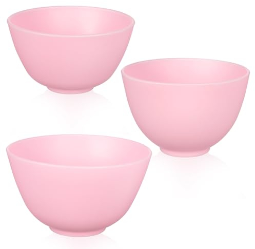 Silicone Bowl Set of 3 - Pink Mixing Bowls for Facial Masks Skincare and Kitchen Use Non-Stick Easy to Clean Portable and Lightweight