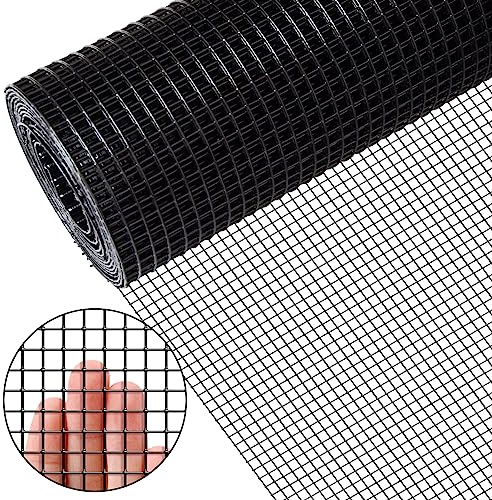 Zevemomo 24 x 50' 1/4inch Hardware Cloth, Black Vinyl Coated Chicken Wire Fence Galvanized Welded Mesh Roll for Home Garden Rabbit Cage
