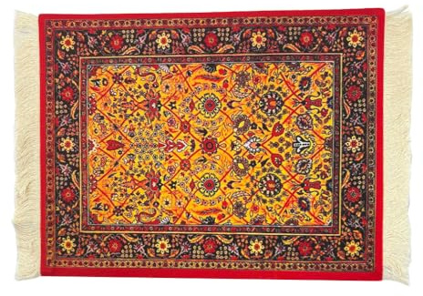 Mini Teppich Mauspad mit Quaste Oriental Persian Mouse Pad 28x18 cm | Kreative Orientteppich Muster, Perserteppich, Rutschfeste Gummibasis, Kleiner Teppich Tisch Mousepad, Matte