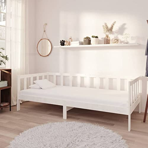 LAPOOH Tagesbett mit Matratze 90x200 cm Weiß Kiefer Massivholz, Schlafsofa, Daybed, Bettsofa, Sofa Bed, Sofabett, Schlafcouch, Jugendbett, Bettgestell, Bettcouch - 3083610