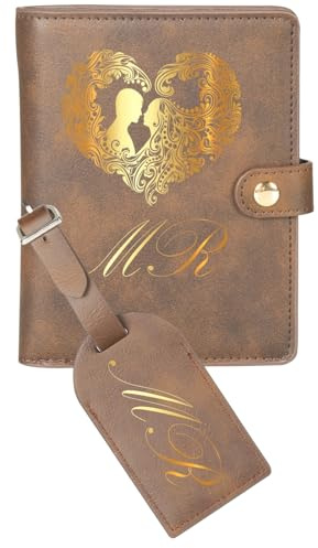 Creatorally Reisepasshülle aus Leder, Reisepasshülle und Gepäckanhänger, Set für Lasergravur, dunkelbraun, personalisierte Reisebrieftasche