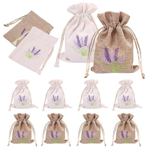 JAMSSOW 8 Bolsas de Lavanda Vacías para Rellenar - Acolchadas de Algodón y Lino Con Cordón para Joyas, Bodas, Especias, Hierbas