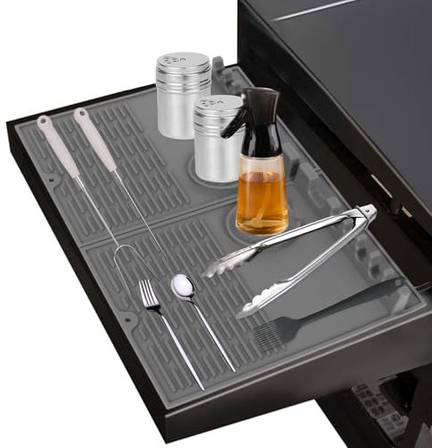 Gachiwar 2 in 1 Accessorio per barbecue con tappetino in silicone, tappetino per barbecue da cucina all'aperto, tappetino in siliconeCon verifica di qualità alimentare LFGB (Grigio, 47x35x4cm)