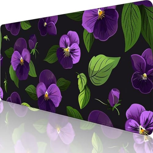 Schwarz Mauspad XXL 800 x 300, Erweiterte Groß Mousepad Blume, Wasserfest Schreibtischunterlage Vernähte Kanten Design, Mouse Pad mit rutschfeste Gummibasis für Pc Büro Deko, Geschenke für Frauen 2-K
