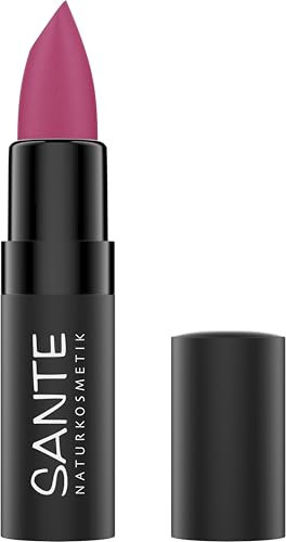 SANTE Naturkosmetik Lipstick 07 Wild Fuchsia, rossetto opaco in fucsia per una finitura naturale, cura delle labbra con squalano e ialuronico, 4,55 g