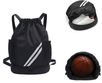 Shirene Mode Sport Rucksäcke,Turnbeutel,Jungen Basketball Fussballtasche Wasserdicht Große Kapazität Kordelzug Sporttasche mit Bodenfach und Breit Kordelzug für Erwachsener Jugend