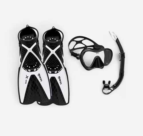 Mares Set X-One, Set da Snorkeling composto da Pinne X-One, Maschera Vento e Snorkel Bay, Adulto, Nero e Bianco, Taglia l/XL