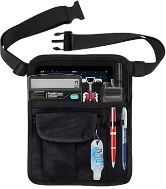 BLIRITEL Server Apron Waist Money Pouch, Waiter Waitress Apron with 4 Pockets, Working Serving Apron Tool Pouch Bag with Adjustable Belt for Restaurant Cafe Bar