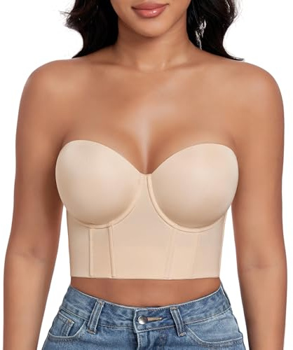 DotVol Push Up Sujetador sin Tirantes con Aros Soporte Fuerte Corsé Figura Completa Ocultar Grasa Espalda Beige,95F
