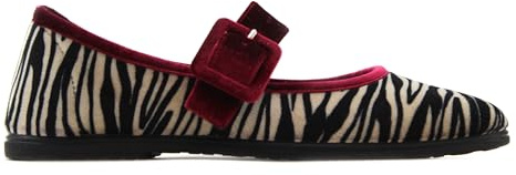 MACARENA - Zapato mocasín de Tela,manoletina,Tira con Hebilla,Suela de Goma,Plantilla Extraible,Cebra para: Mujer Color: Cebra Talla:38