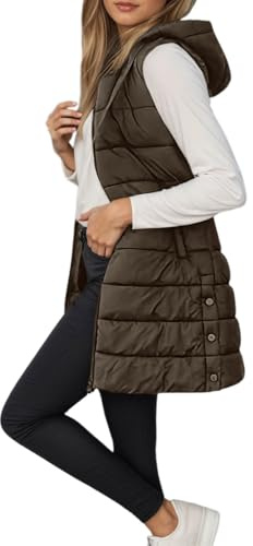 Genérico Chaleco Acolchado Mujer Invierno Largo Plumas Sin Mangas Chaquetas sin Mangas Chaleco de Plumas Abrigos con Capucha Otoño Chaqueta Entretiempo con Cremallera (Coffee, M)