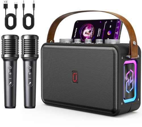 HWWR 60W Bluetooth Karaoke Machine with 2 Wireless Microphones