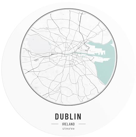 DEQORI Carta da parati rotonda autoadesiva Ø 80 cm | motivo città di Dublino | tela tessile – staccabile, decorativa e indeformabile – per soggiorno, ufficio, corridoio o cameretta dei bambini