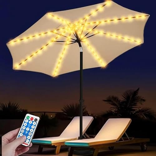 Sonnenschirm Beleuchtung, Sonnenschirmbeleuchtung, Regenschirm Lichterkette mit 104 LEDs Lichter, Garten-Sonnenschirmlichterkette mit Fernbedienung für Schirmdekoration Campingzelte