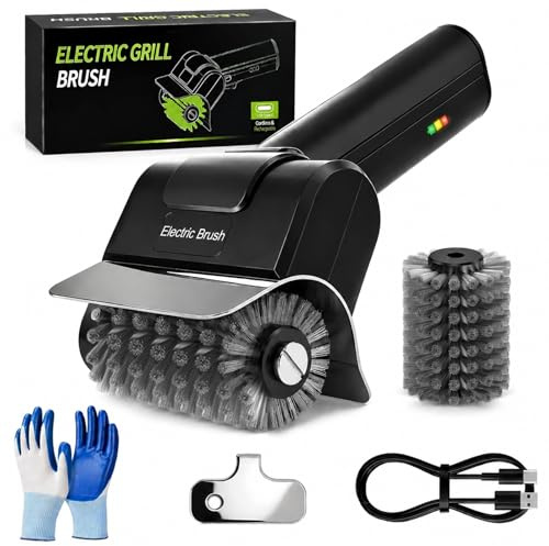 Cepillo Electrico Barbacoa, Limpiador de Parrilla Electrico 3 en 1 Recargable Cepillo con Cerdas de Alambre de Alto Par por USB Herramienta Automática de Limpieza de Barbacoa