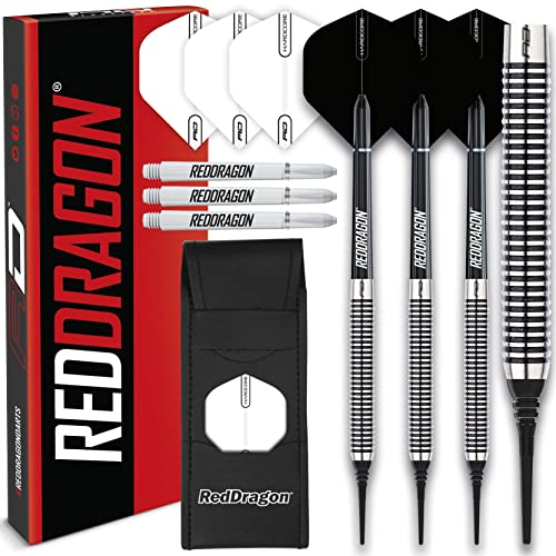 RED DRAGON Pegasus Soft Tip: 20g - Tungsten Darts (Dartpfeile) Set Mit Black Flights und Black Schäfte