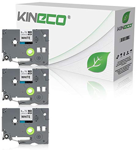 Kineco 3 Schriftbänder kompatibel für Brother TZE-221 TZ-221 9mm/8m - Schwarz auf Weiß P-Touch 1010 D400 D600 H100L H100r